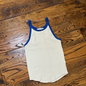 Free People White Tank Top with Blue Trim
